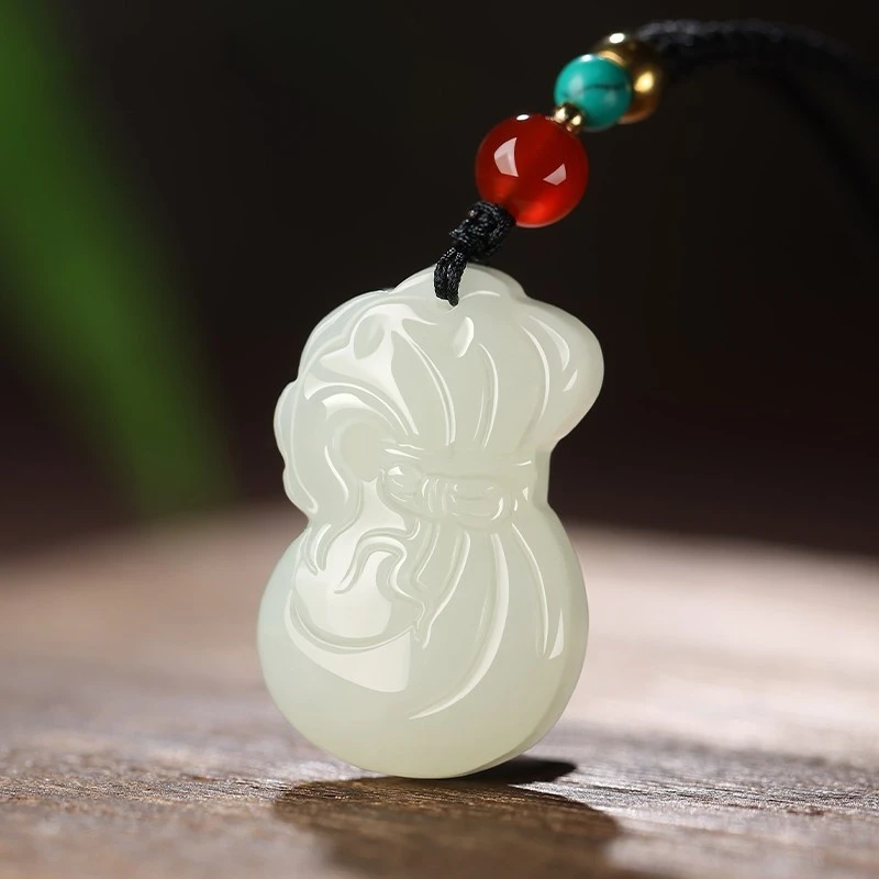 正品新疆天然和田玉白玉钱袋子吊坠男女玉石项链挂件玉佩招财进宝