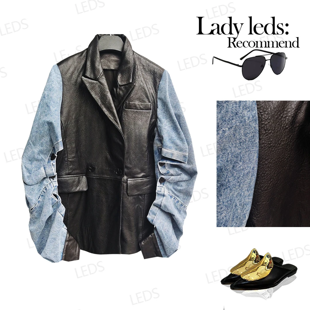 LEDS 58678秋季新款时尚复古潮流朋克风拼接外套