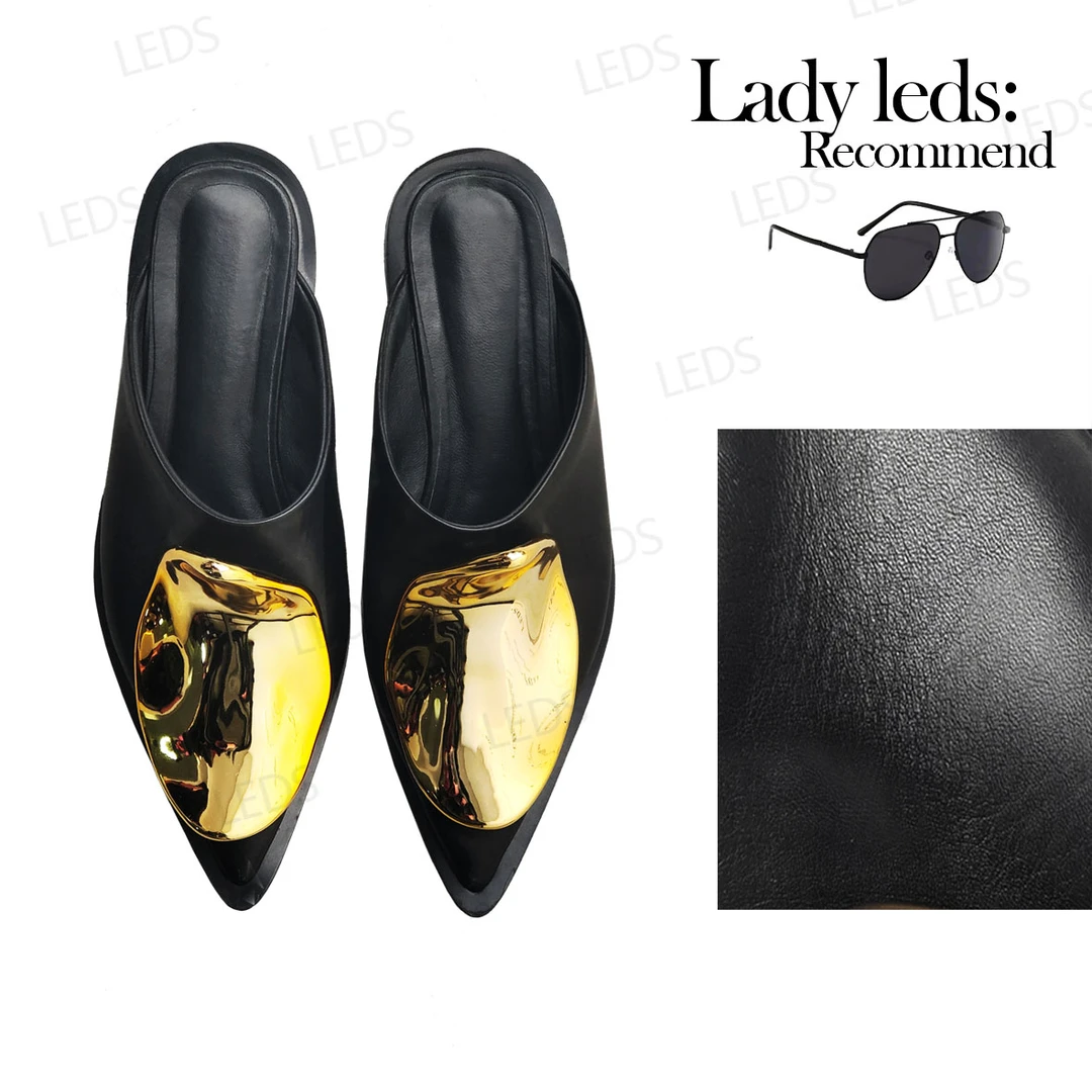 LEDS 2023-29 春夏新款金属装饰尖头包头拖女鞋