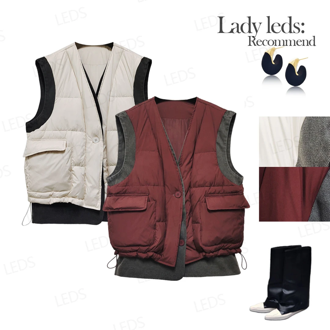 LEDS 8923秋冬新款百搭实用两色牛仔边拼接马夹