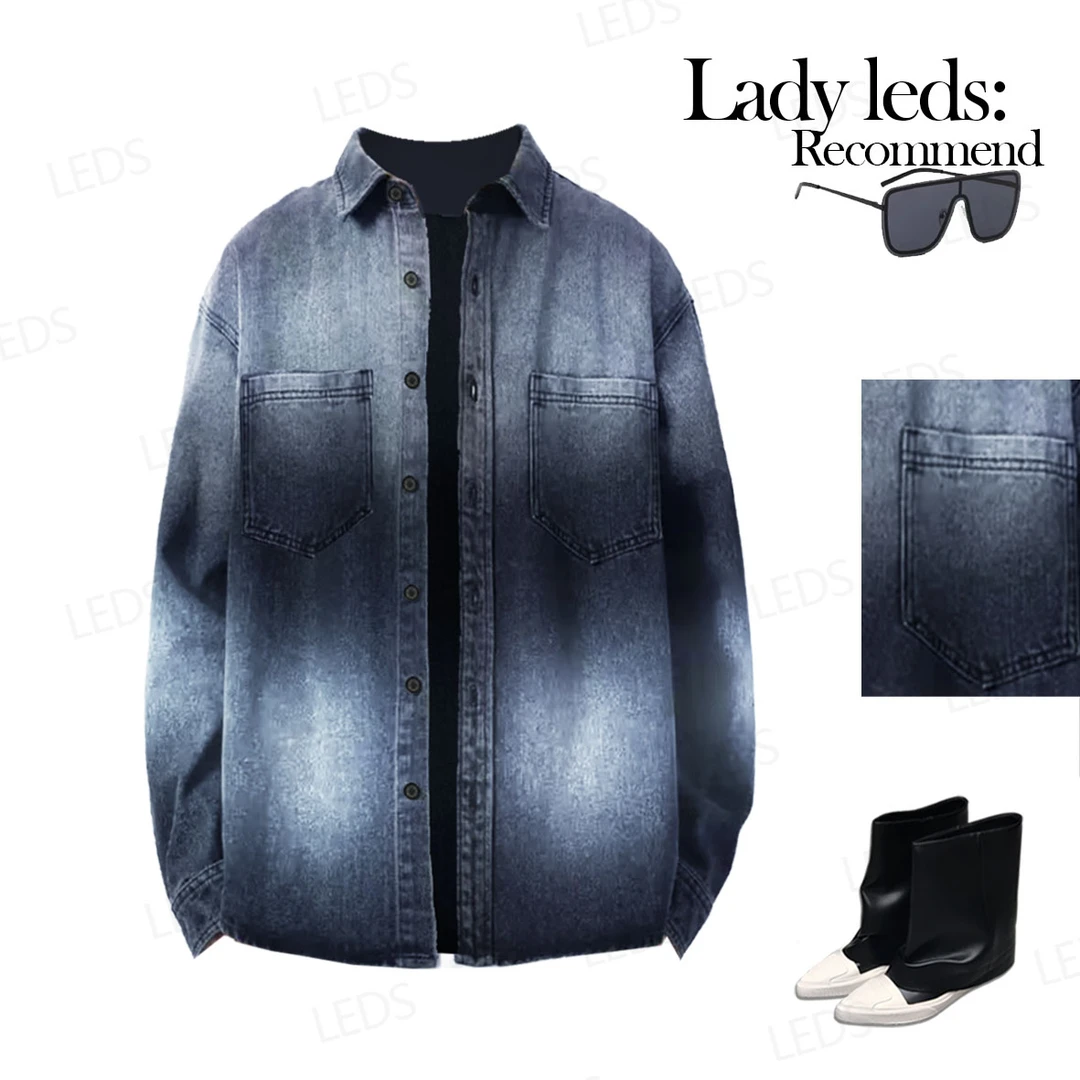 LEDS 34243秋季新款百搭时尚字母牛仔衬衫外套