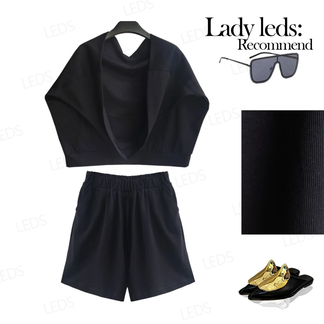 LEDS S481早秋新款气质净版简约显瘦披肩五分裤两件套套装