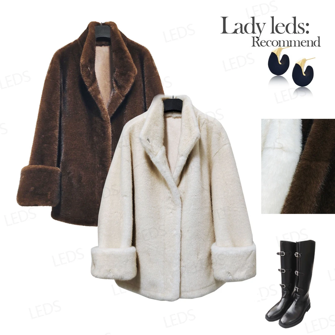 LEDS 24043冬季新款时尚潮流大翻袖净版毛毛外套