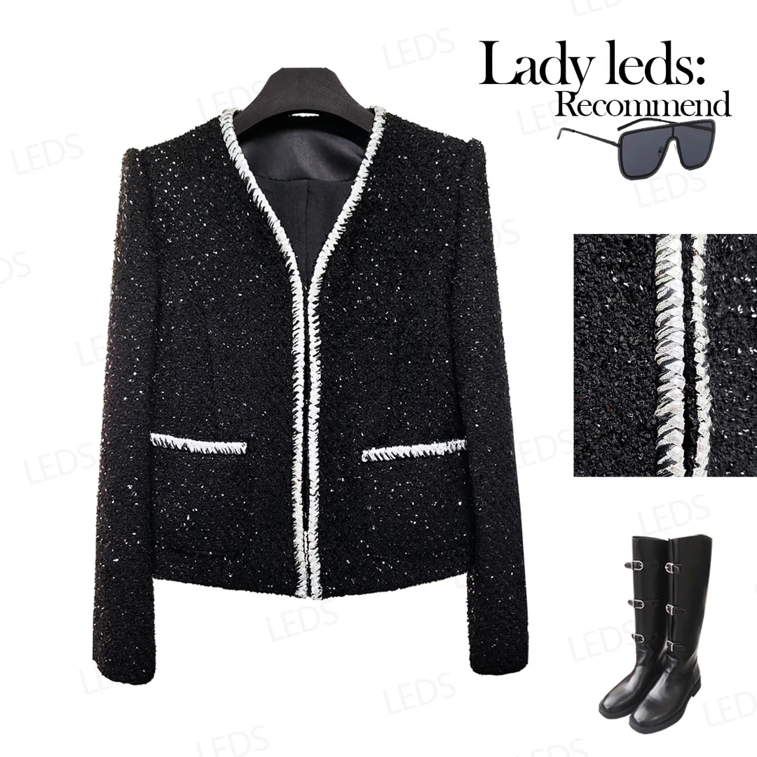 LEDS 92179秋季新款百搭轻奢银边小香风短外套