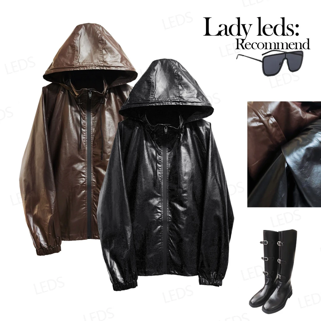 LEDS 665005秋季新款休闲百搭简约两色连帽外套