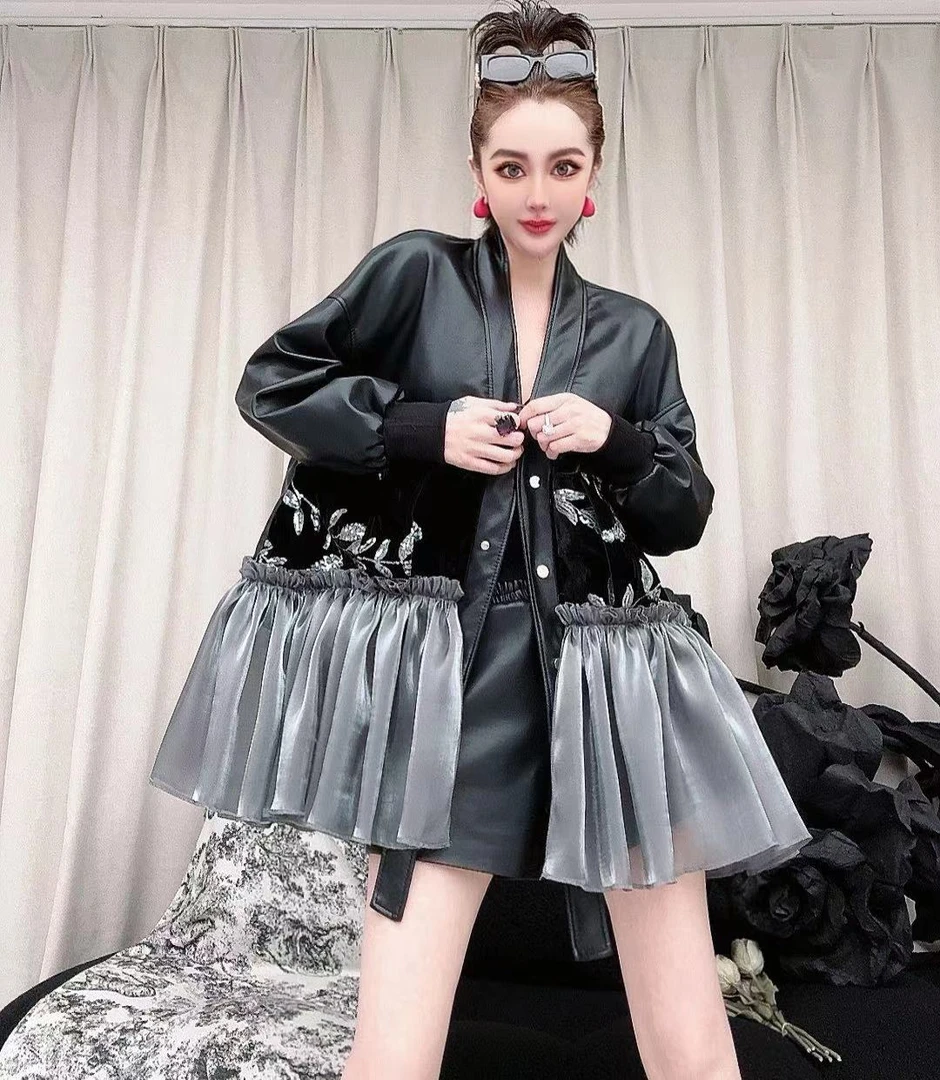 LEDS 041 春季新款网纱拼接外套女士