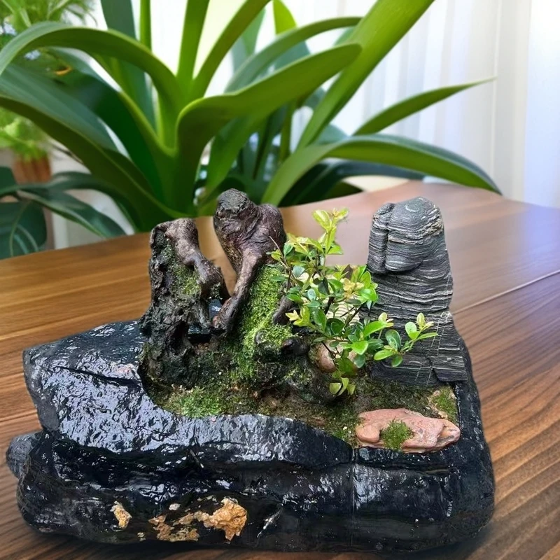 这个风禅意灵璧石花盆盆景盆栽石盆