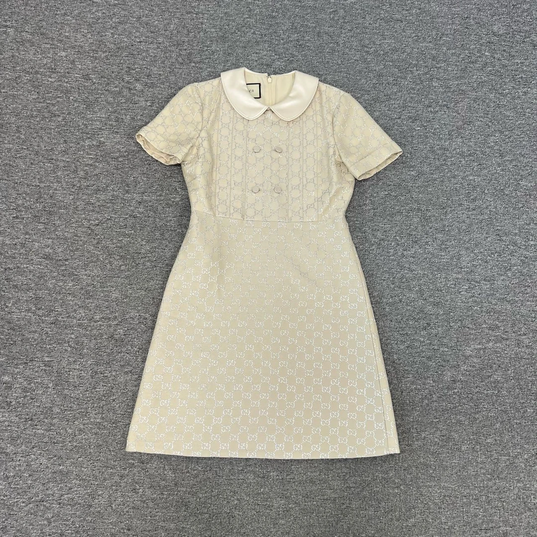 Gucci 古驰 银线双G满印 娃娃领连衣裙 36码 99新