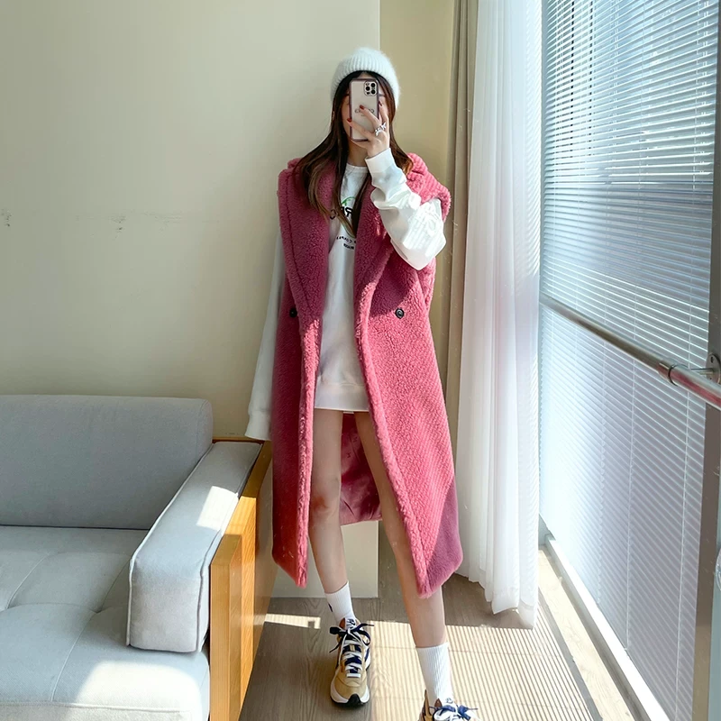 全新未使用 Maxmara 树莓色 泰迪 长款廓形马甲 Xs码 S码