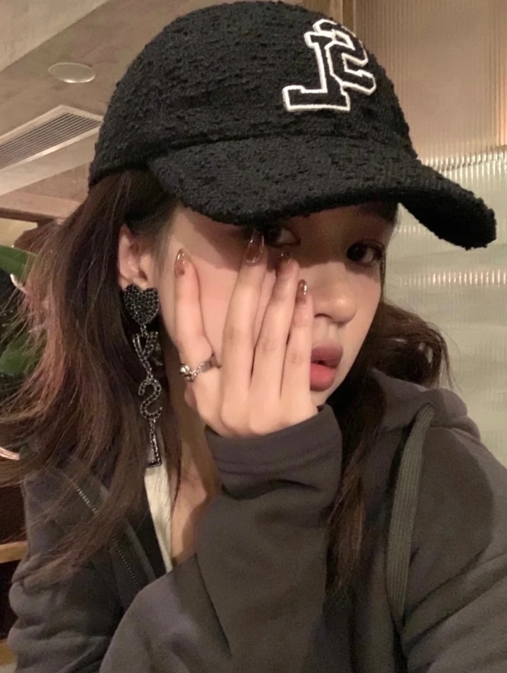 SLP 圣罗兰 大logo 粗花呢 黑色棒球帽 99新