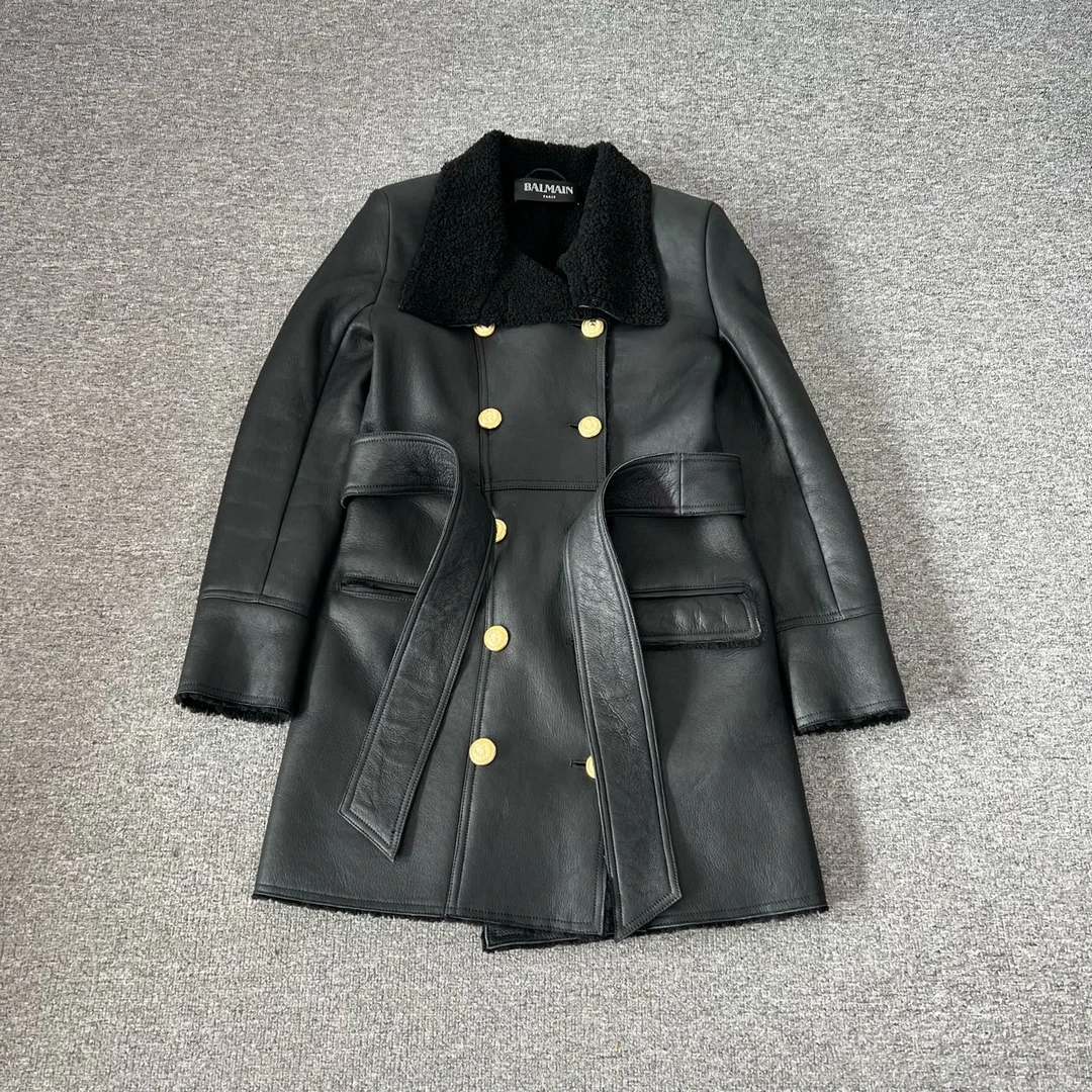 Balmain 巴尔曼 皮毛一体 金扣 大衣 99新 40码