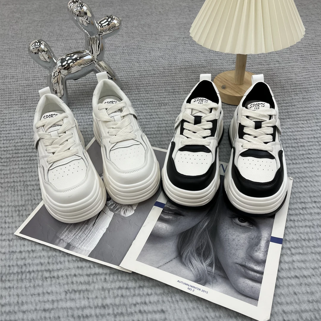 801真皮小白鞋女2023春季新款厚底松糕女鞋网红百搭运动休闲板鞋