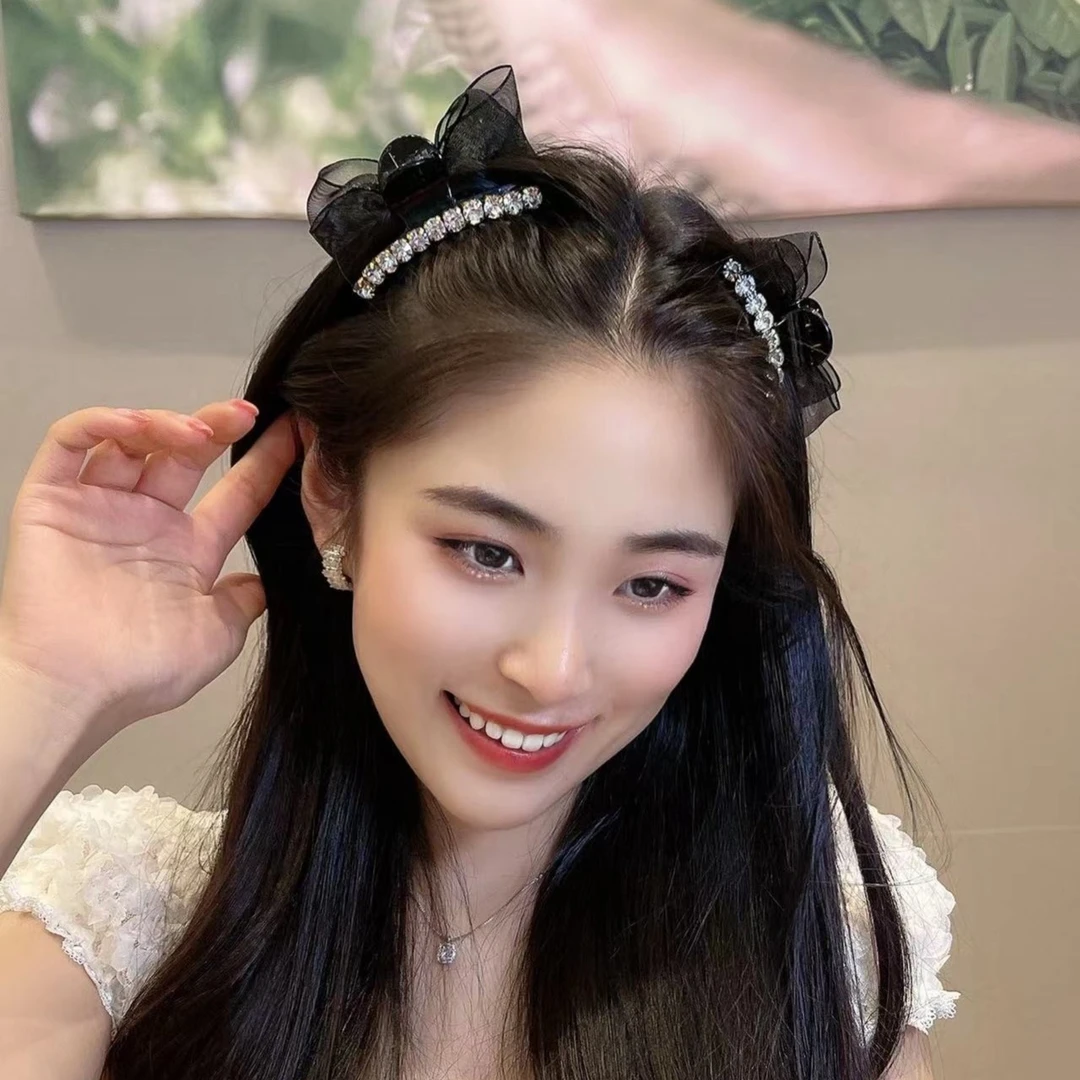 时尚网纱刘海夹侧边夹轻奢双面蝴蝶结前额可爱公主头碎发夹发卡女