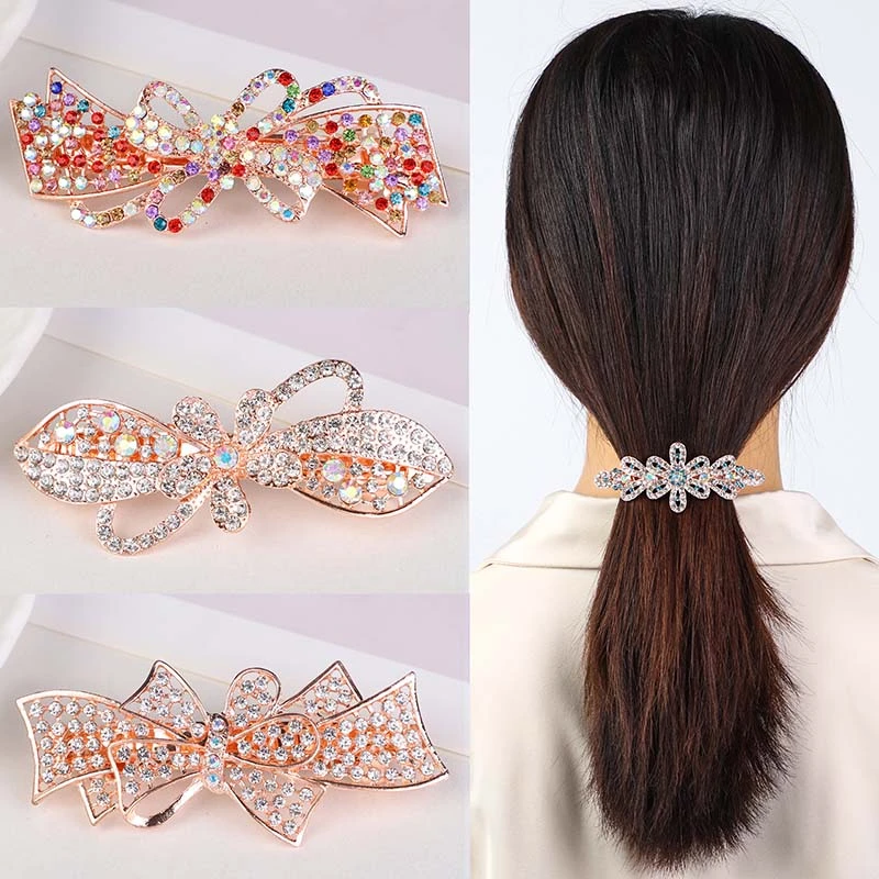 韩式蝴蝶结百搭后脑勺发饰夹子横夹盘发刘海夹子弹簧顶夹发卡头饰