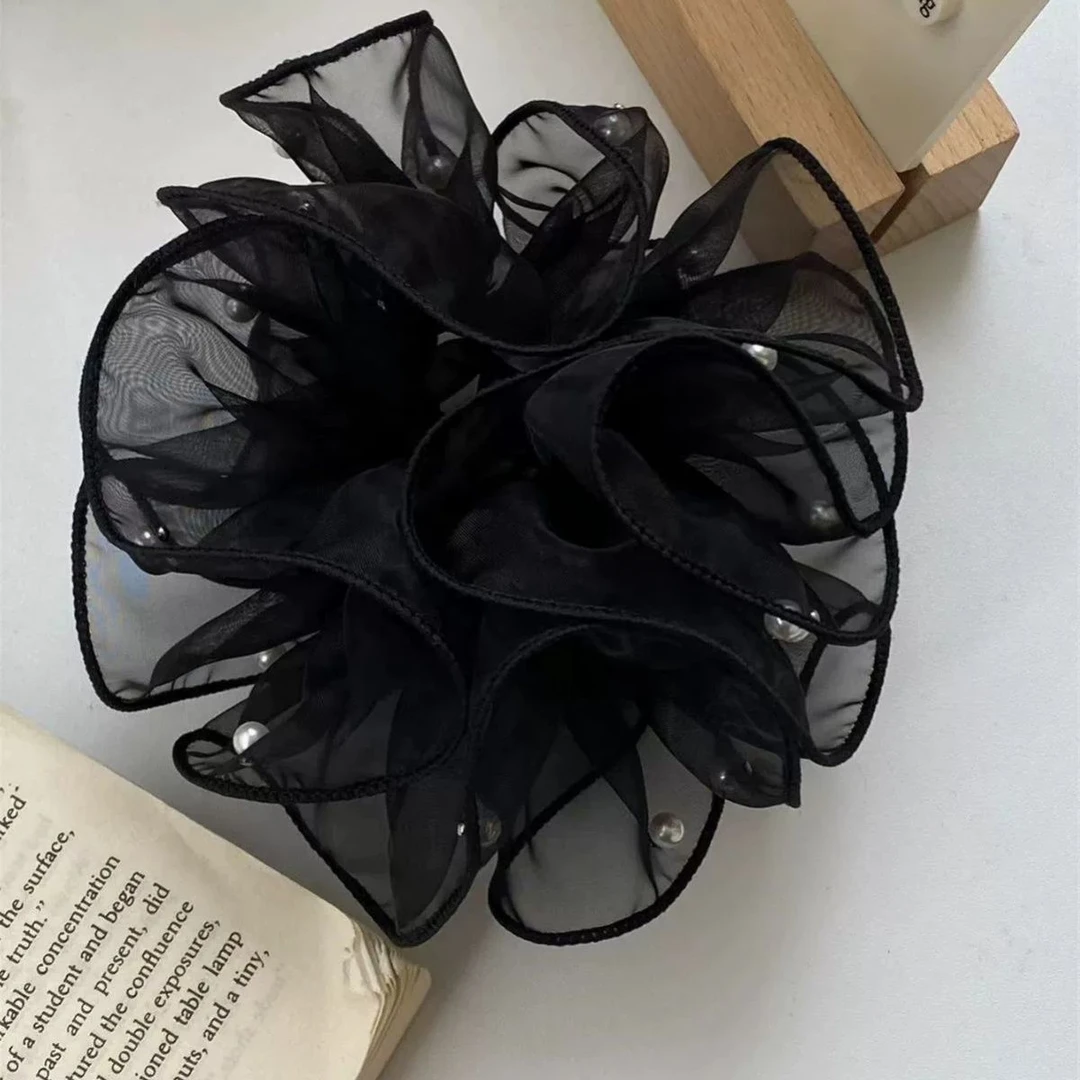 欧根纱甜美仙气钉珠珠大肠圈女发绳发圈双层花边丸子头头绳蓬松超