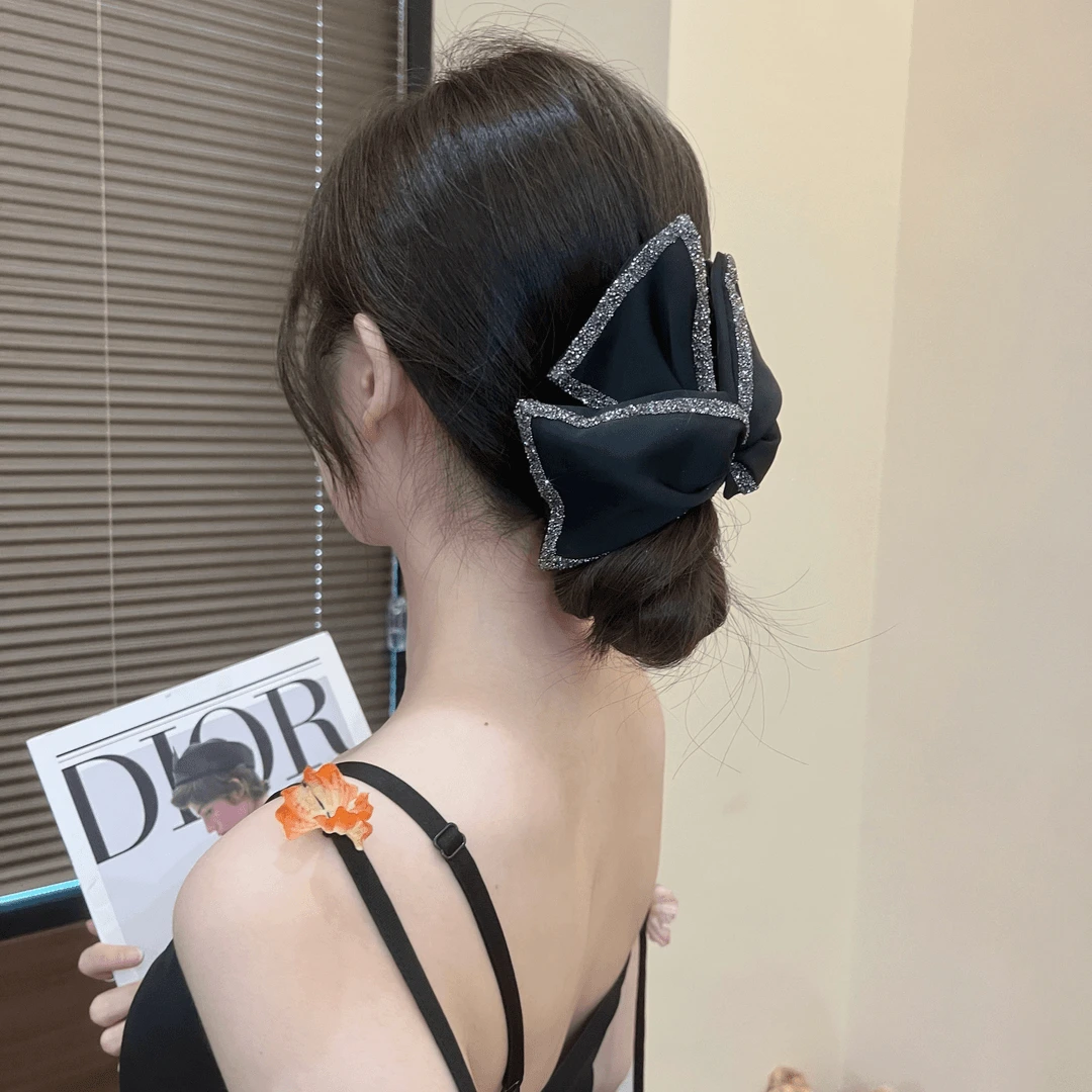 珍珠水钻蝴蝶结抓夹大号发夹女高级感后脑勺盘发鲨鱼夹子气质头饰