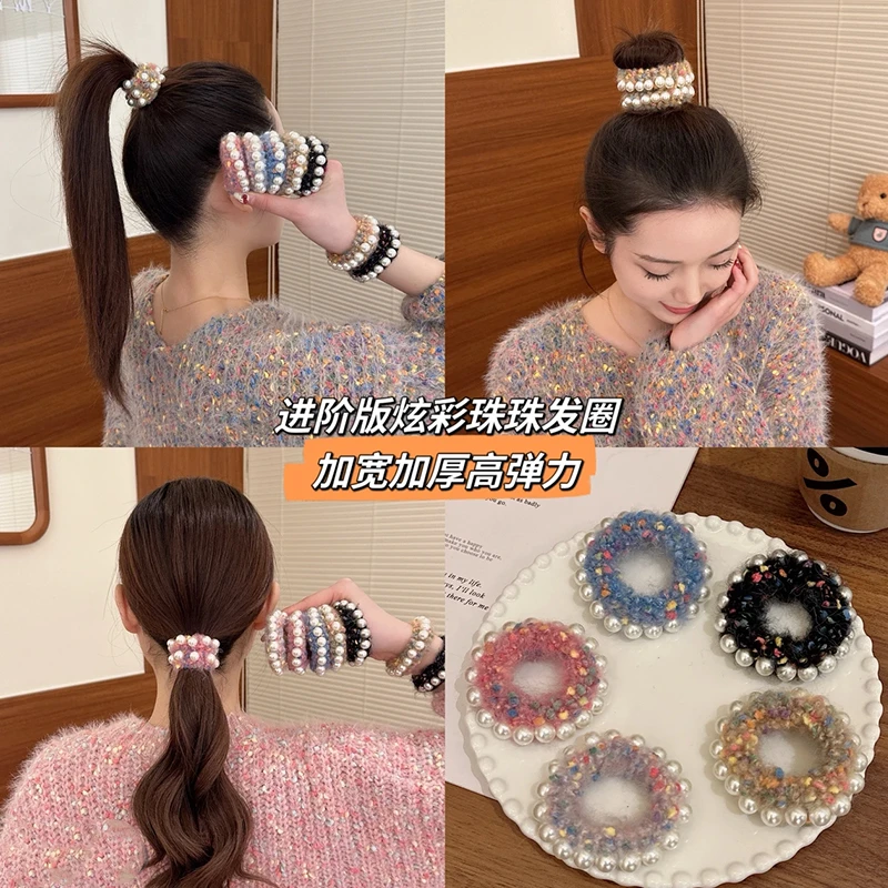 毛绒炫彩加宽小香风秋冬发圈高弹力透头绳韩女可爱清新头饰
