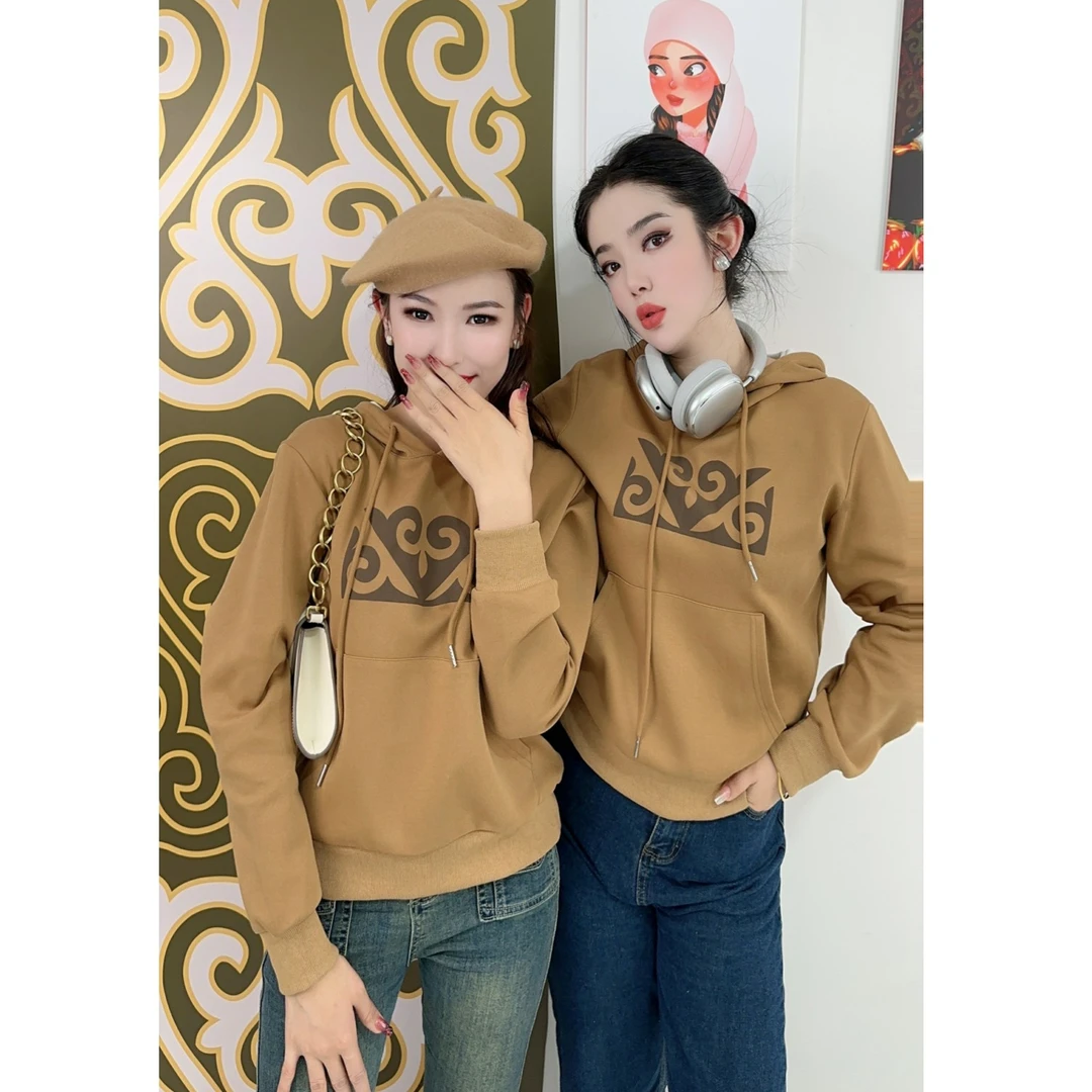 卡丝路哈萨克复古时尚百搭休闲咖色卫衣