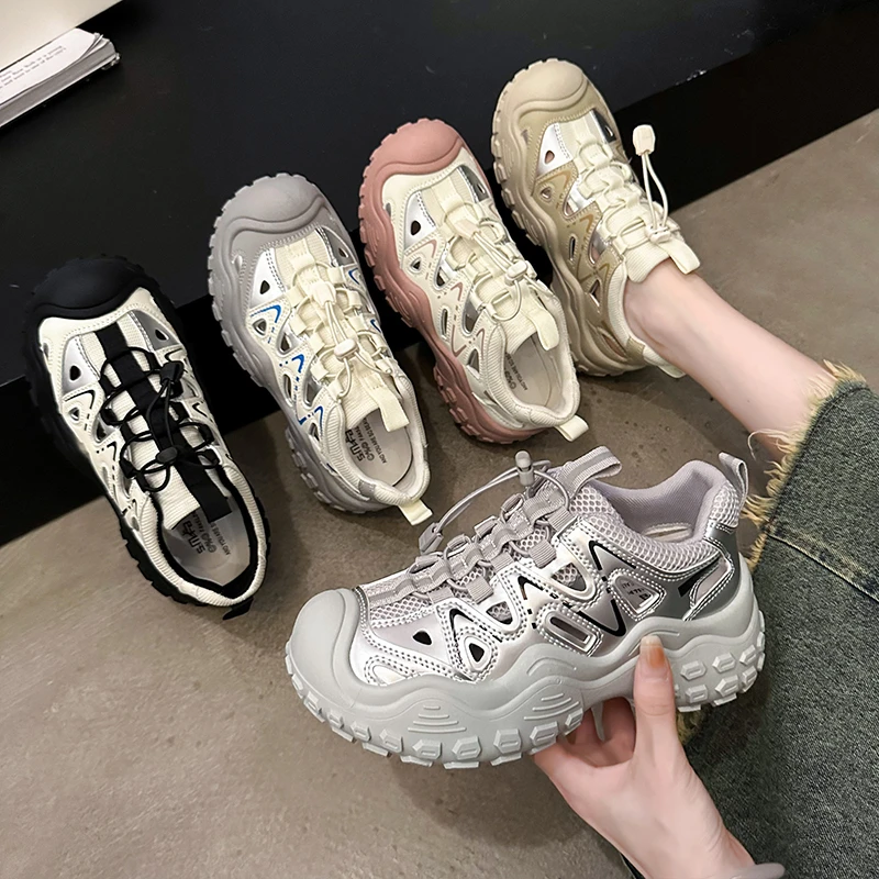【芯宛筠】2024夏季新款户外镂空登山鞋运动休闲鞋子小众厚底鞋女