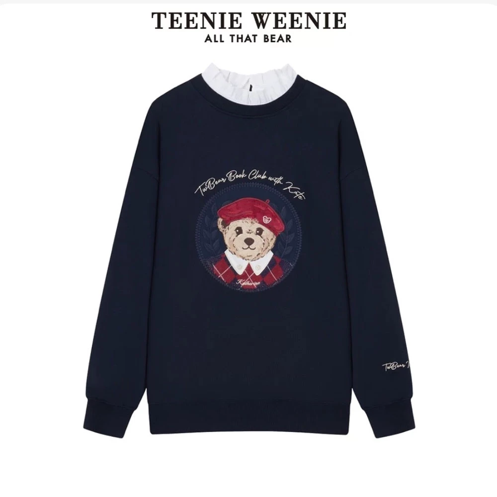 TeenieWeenie小熊24冬新款撞色木耳边立领时尚卫衣TTMA24O908Z