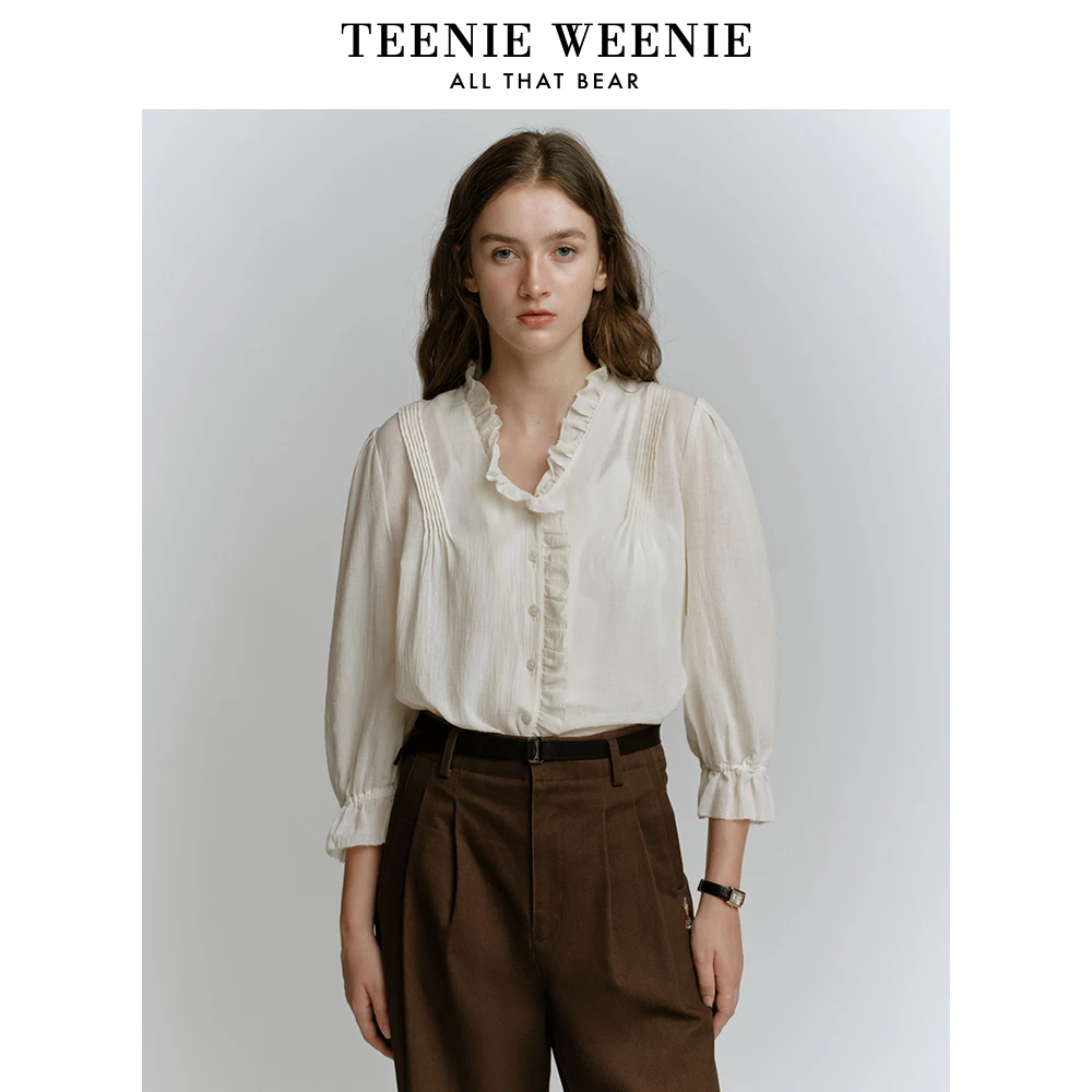 TeenieWeenie小熊时尚简约衬衫女2024冬季新款女衬衣TTBA248V01N