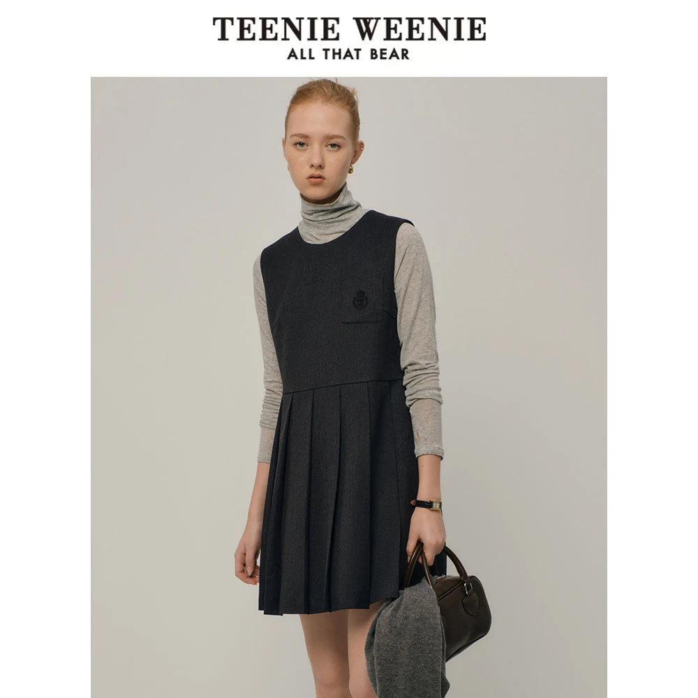 TeenieWeenie小熊无袖百褶连衣裙学院风高智感裙子女TTOW248T01N