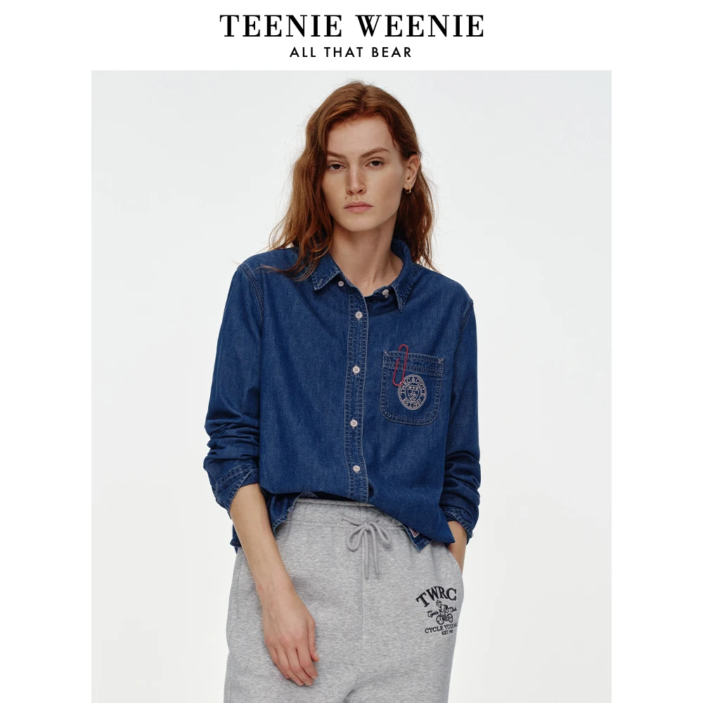 TeenieWeenie小熊24复古长袖牛仔衬衫丹宁通勤上衣女TTYP248903N