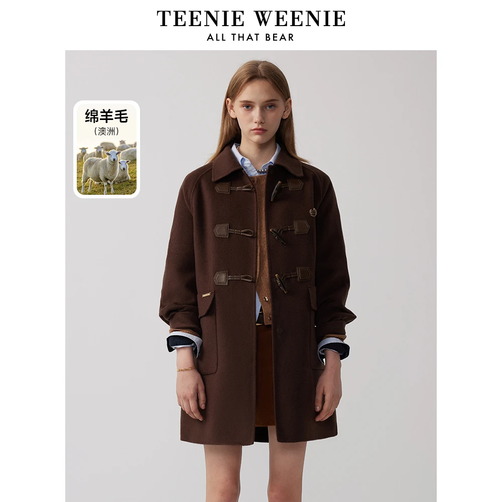 TeenieWeenie小熊24年双面毛呢大衣澳洲绵羊毛外套女TTJW244T03W
