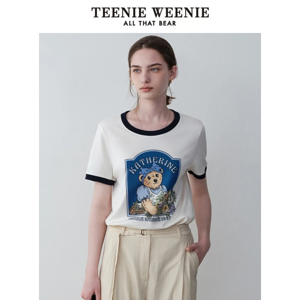 TeenieWeenie小熊女装24时髦撞色包边短袖T恤印花上衣TTRA242402T