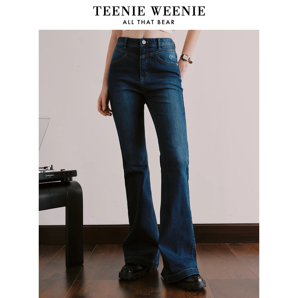 TeenieWeenie小熊字母牛仔裤女2023冬新款丹宁风长裤TTTJ238C13R