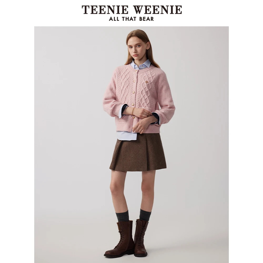 TeenieWeenie小熊24年秋季新款针织开衫温柔短外女套TTCK244T01P