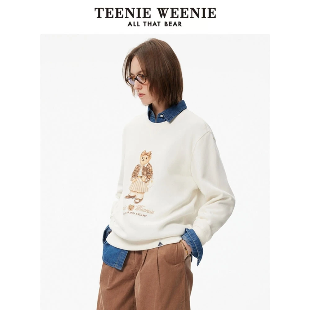 TeenieWeenie小熊女装卫衣24印花圆领套头衫休闲上衣TTMA244V01W
