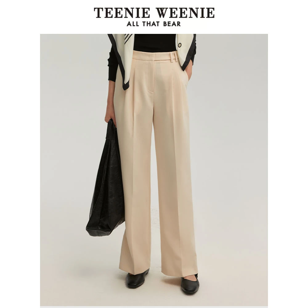 TeenieWeenie小熊女装2024新品纯色垂感休闲阔腿裤TTTC248920Y