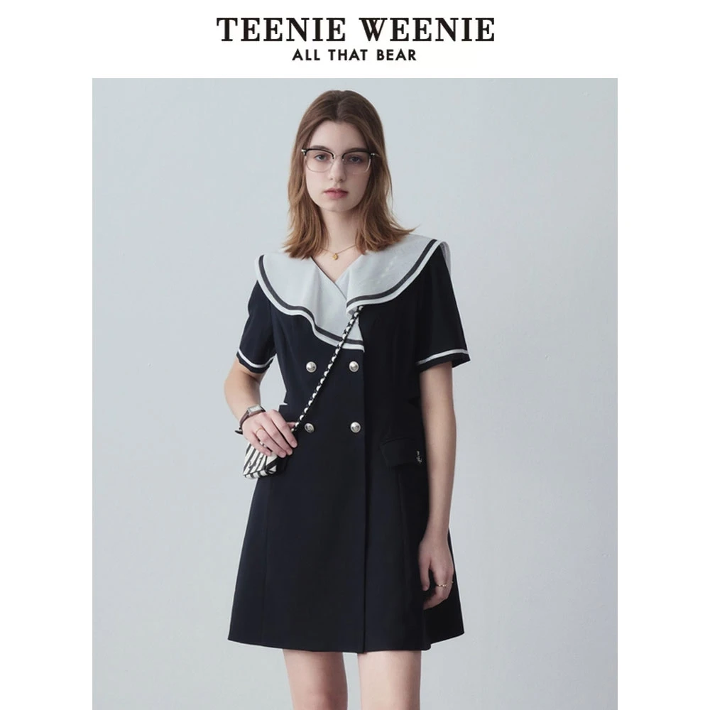 TeenieWeenie小熊24海军领连衣裙中长款收腰气质裙女TTOW242404P