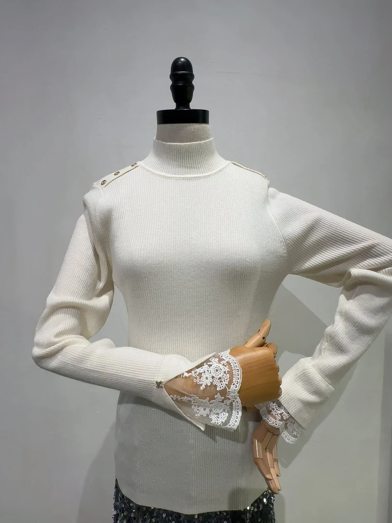 ENJOY'ME【门店同款】ENJOY2024年自由蕾丝小金扣针织衫159871246