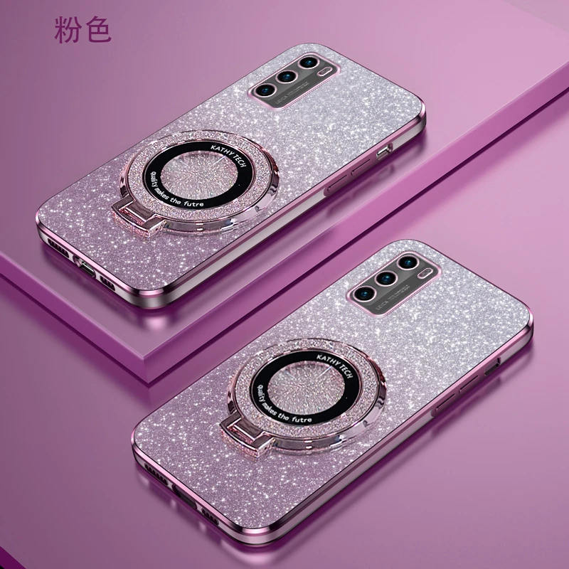 华为P40新款电镀渐变细闪全包防摔磁吸支架壳