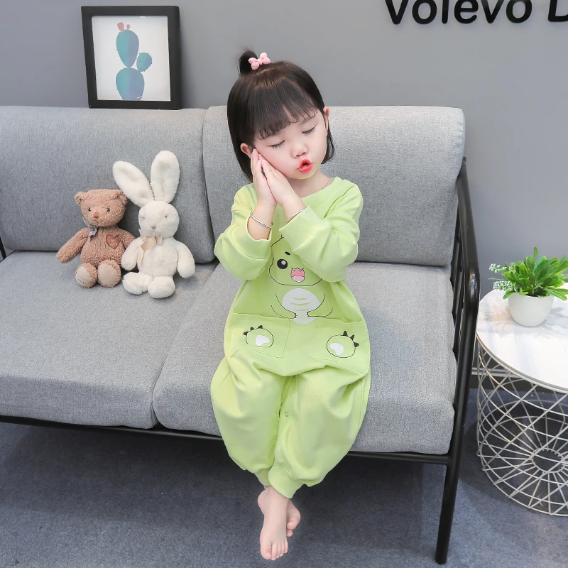 女童连体睡衣儿童纯棉春秋长袖防着凉小女孩护肚秋冬宝宝连身睡袋