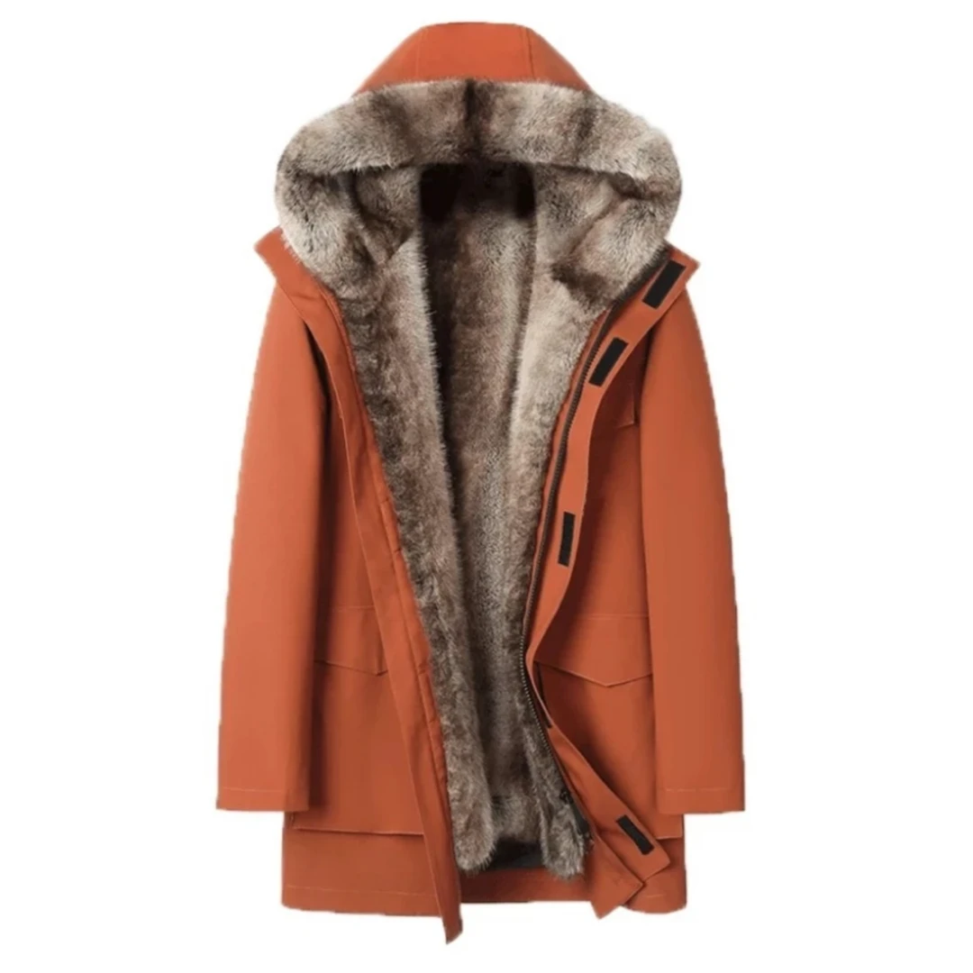 高档派克服男加绒毛毛外套中长款仿皮草内胆可拆卸大衣2025新款冬