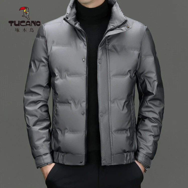 啄木鸟2023冬季新款短款立领羽绒服男士休闲帅气白鸭绒保暖夹克外