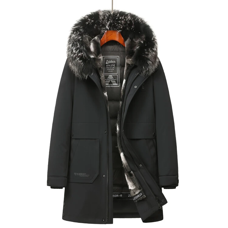 啄木鸟可脱卸鹅绒派克羽绒服男装商务羽绒服男士中长款大码加厚