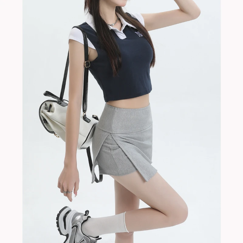 灰色运动短裙女春夏2024新款高腰a字显瘦半身裙包臀裙小个子裙裤