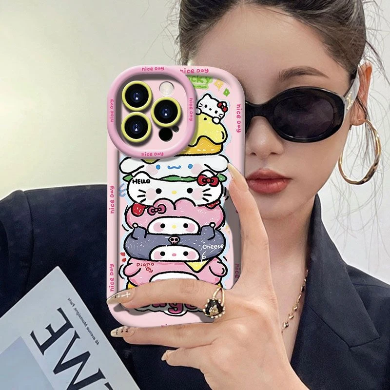 汉堡凯蒂iPhone14泡芙手机壳苹果15Pro全包13防摔12卡通xs硅胶11