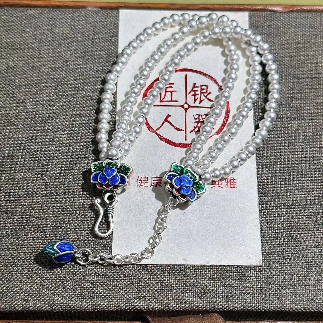 足银手链 【好运莲莲】古法珠手串 时尚复古百搭手串