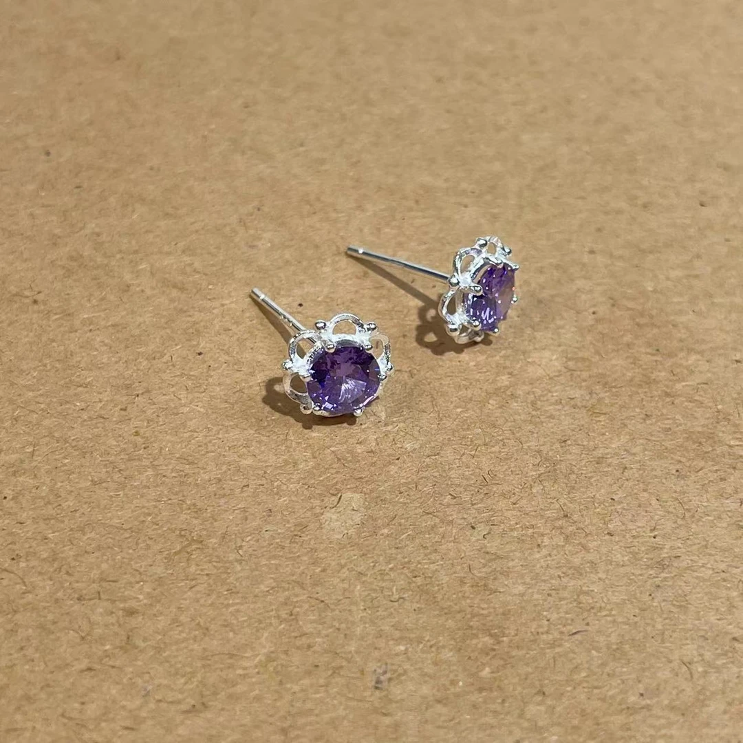 足银耳饰 （紫色）手捧花福利镶嵌耳钉 足银时尚耳饰 时尚百搭