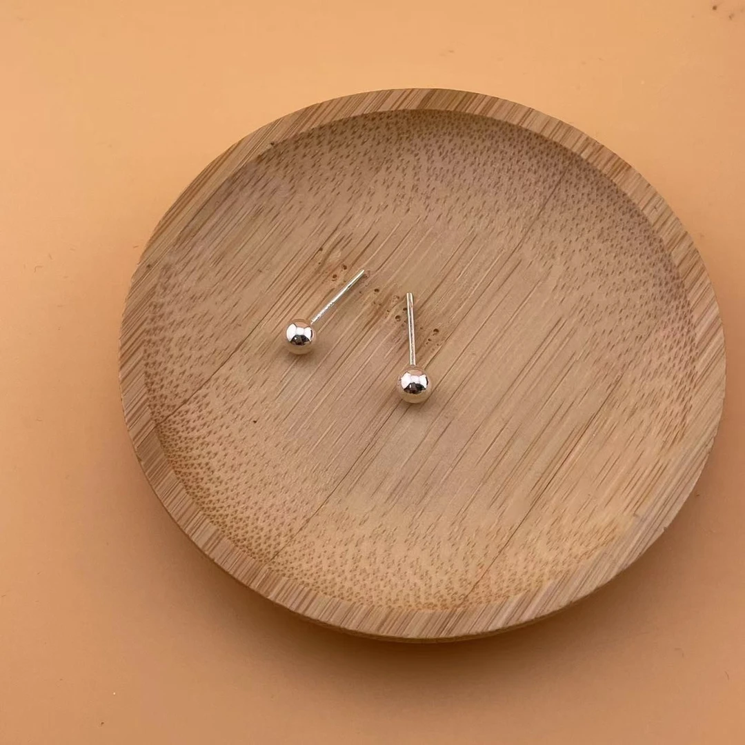 足银耳饰 福利款纯银豆豆直棒耳钉 气质简约素款手工百搭精致