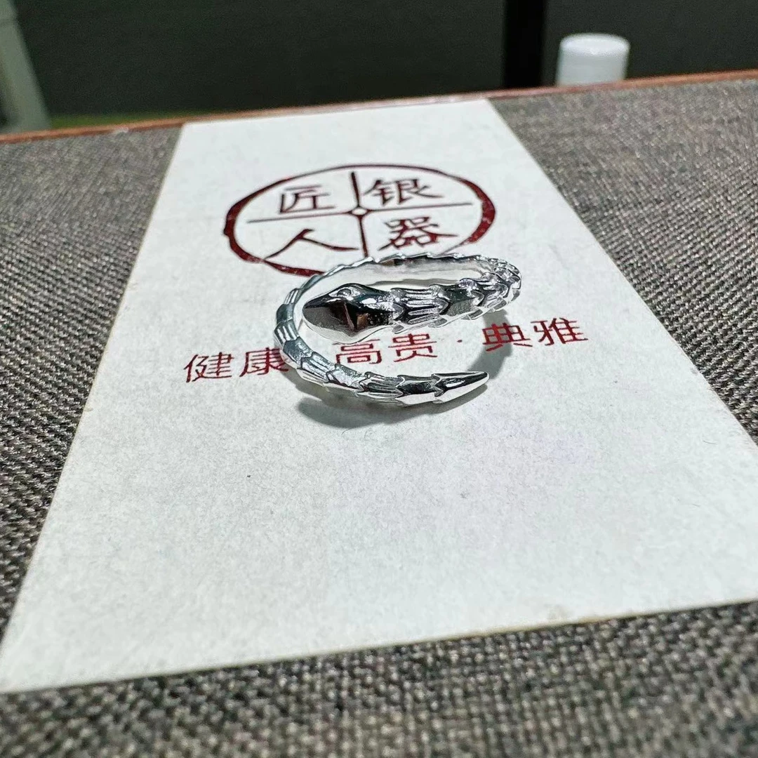 足银戒指 光面 蛇形戒指轻奢款 开口可调节 时尚个性经典