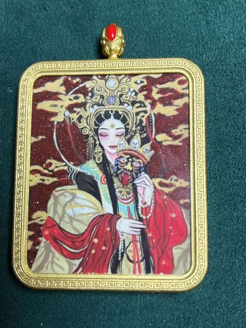 铜吊坠 扎基拉姆绿度母送妈妈送女友礼物吊坠国风金色红色饰品