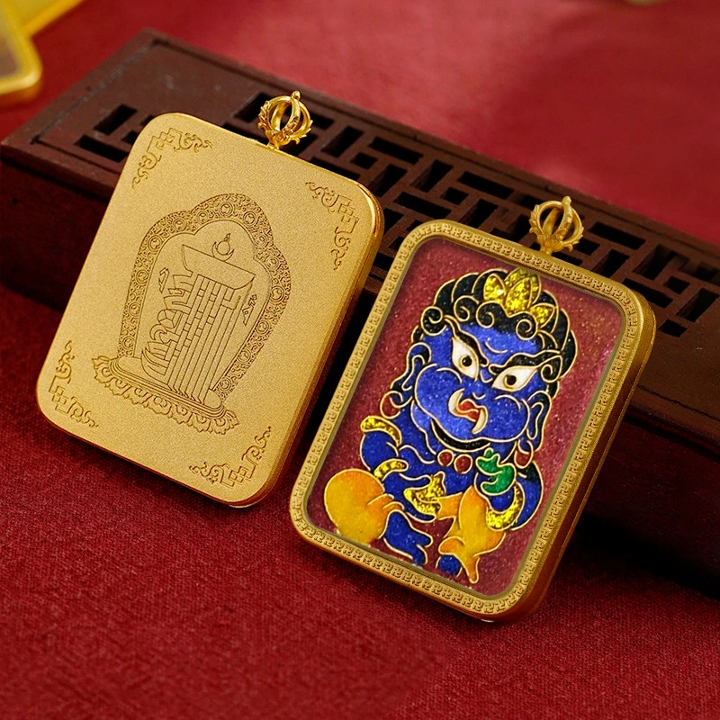 铜玻璃吊坠 蛇年礼物掐丝扎基拉姆莲花心经黄财神地藏王时尚吊坠