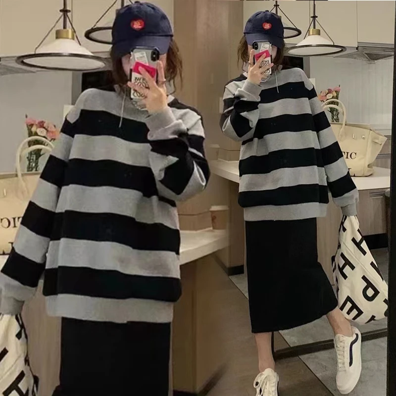 孕妇装长袖秋装新款孕妇套装韩版宽松孕妇卫衣上衣托腹半身裙子