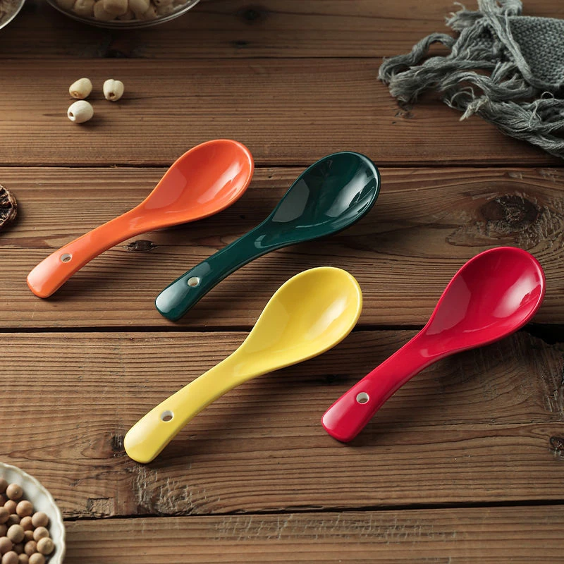 家用陶瓷小勺子高颜值创意汤匙喝汤汤勺骨瓷吃饭调羹彩色迷你汤匙